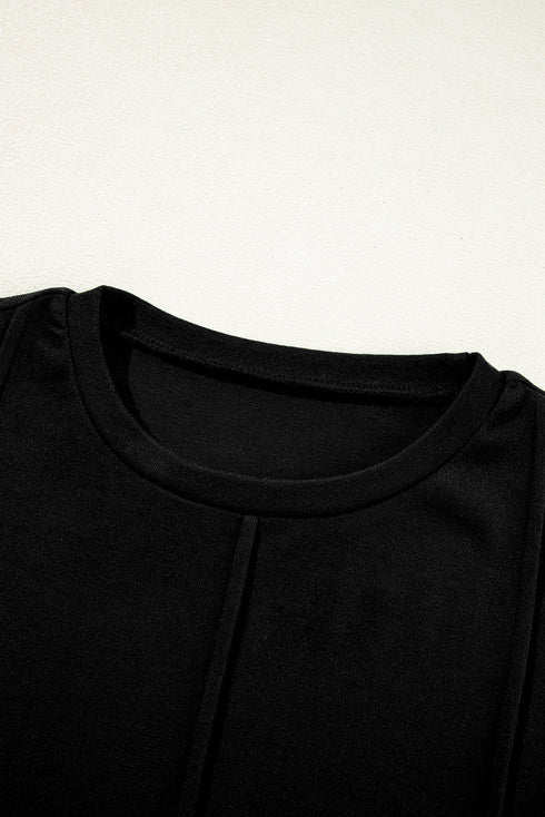 Exposed Seam Crew Neck Relaxed Pullover Long Sleeve Top